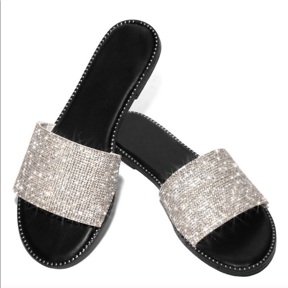 White Rhinestone Band Slip On Flip Flop Sandals - Picture 5 of 10